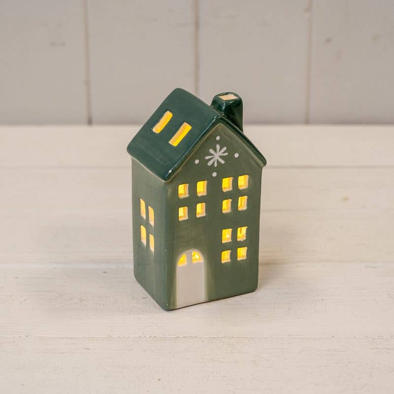 Satchville - Green Ceramic Led House With Single Snowflake