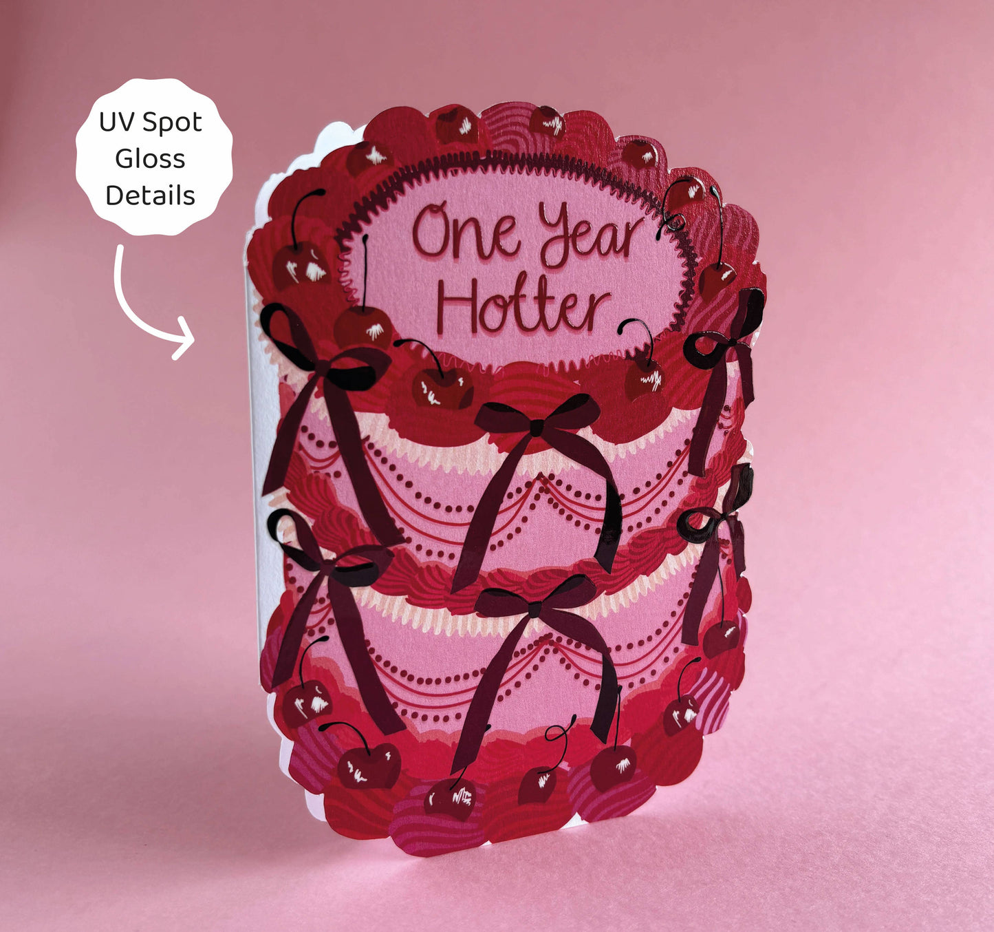 Two For Joy Illustration - One Year Hotter - Birthday Cake Shaped Greeting Card