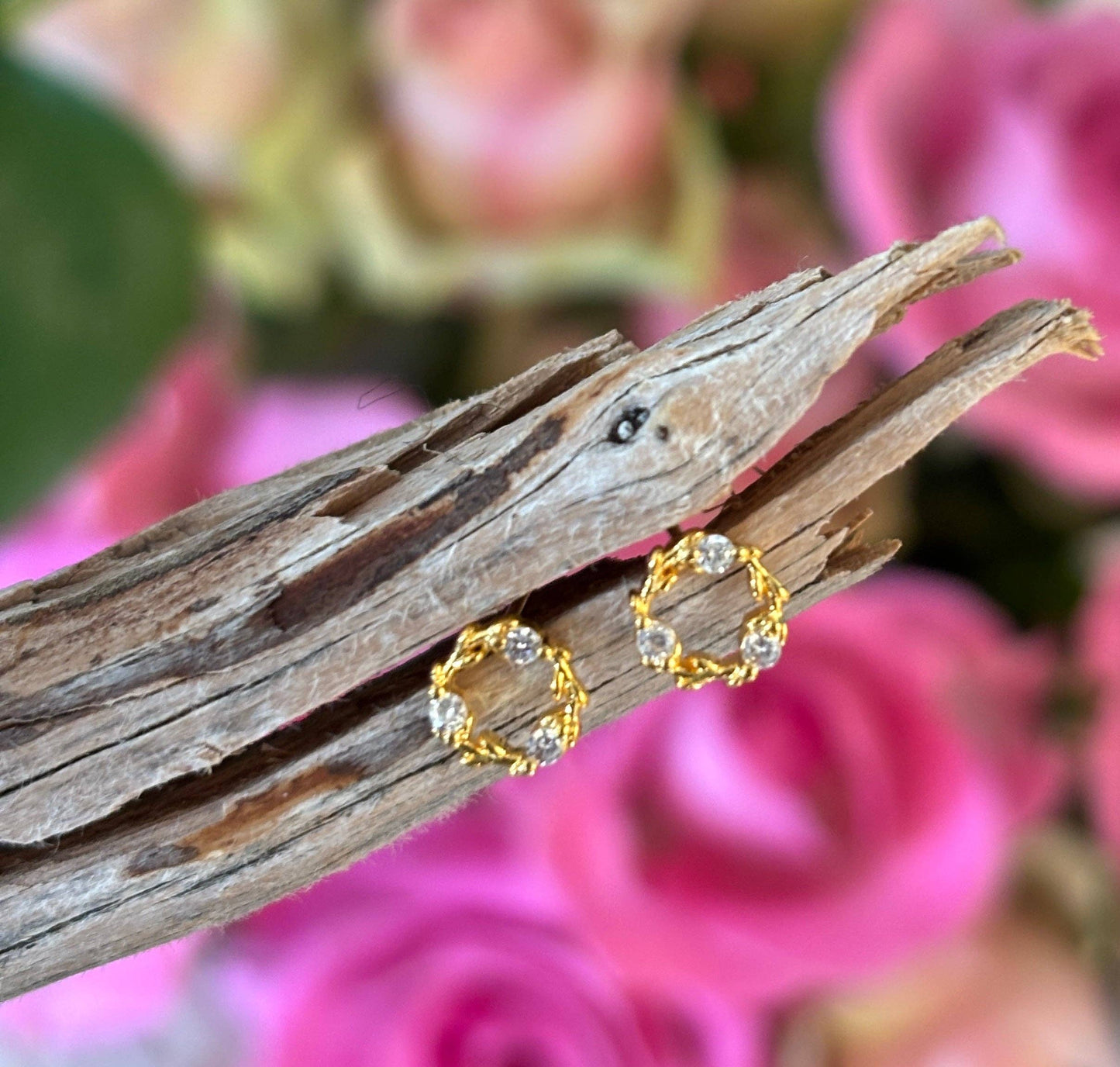 Ocean Ripples - 14ct Gold Plated Cubic Zirconia Wreath Earrings 