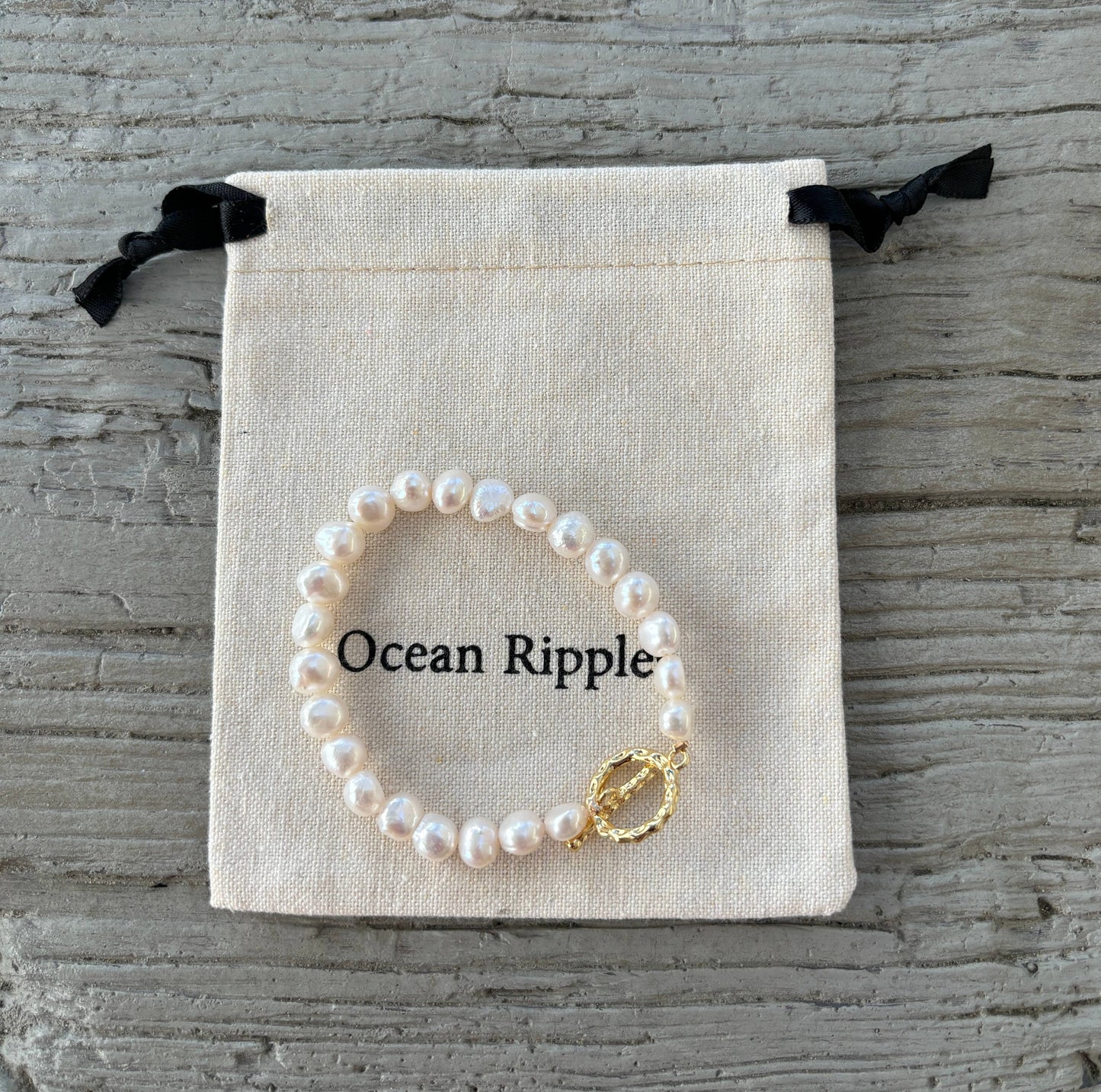 Ocean Ripples - 14ct Gold Plated Fresh Water Pearl T Bar Bracelet