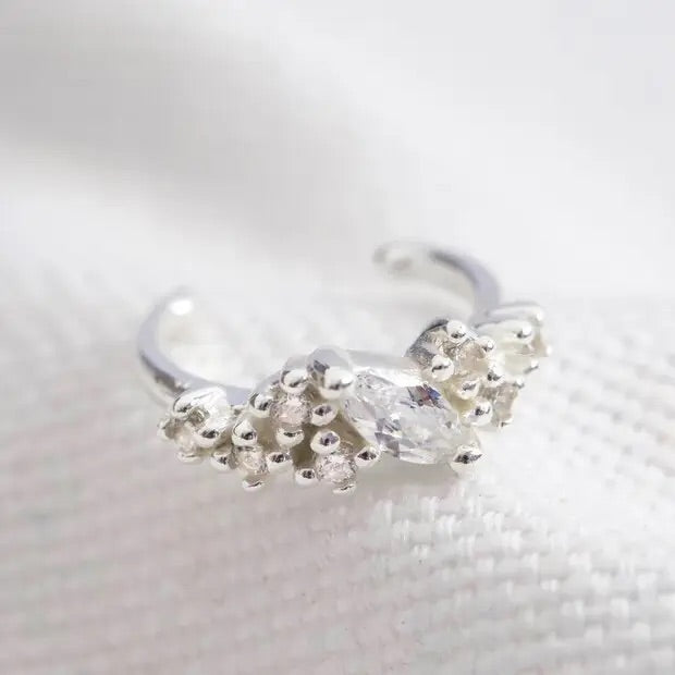 Sterling Silver Crystal Cluster Ear Cuff