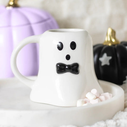 Mr Boo Ghost Shaped Halloween Mug with Bow Tie