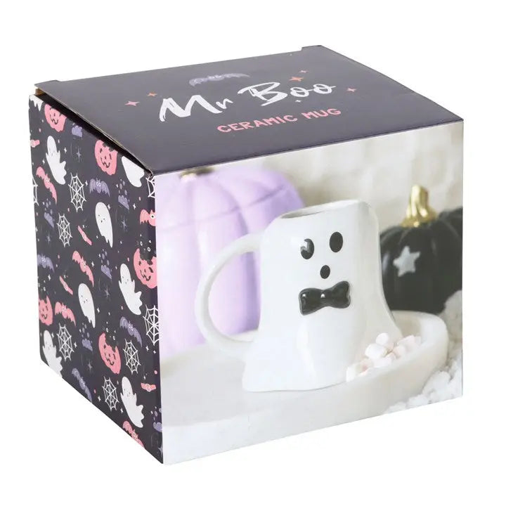 Mr Boo Ghost Shaped Halloween Mug with Bow Tie