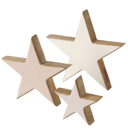 Standing mango wood stars with 3 different sizes and shades of enamel