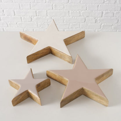 Standing mango wood stars with 3 different sizes and shades of enamel