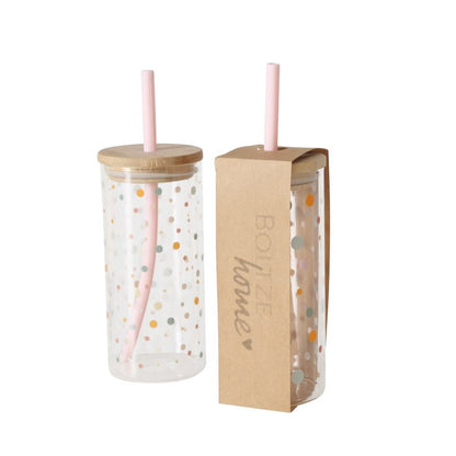 Polka dot glass tumbler with straw