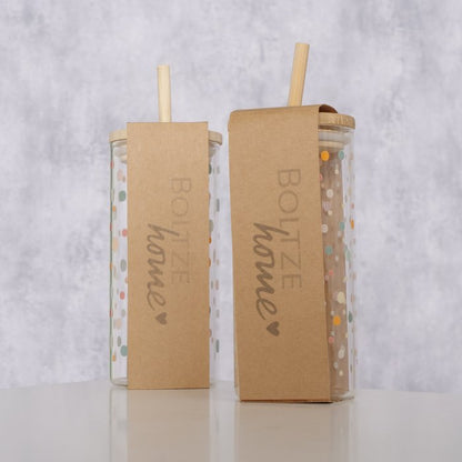 Polka dot glass tumbler with straw