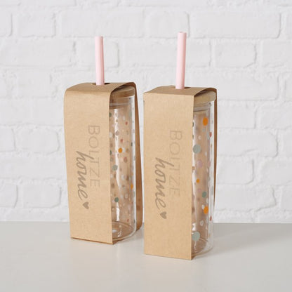 Polka dot glass tumbler with straw