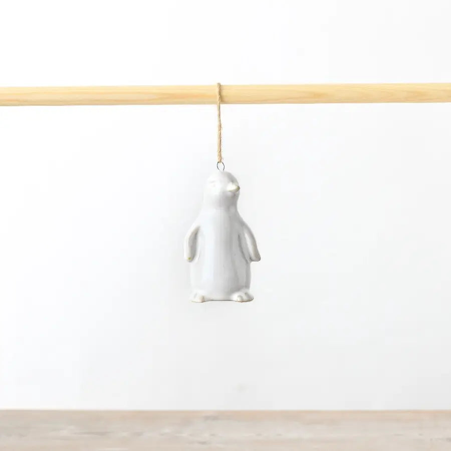 White Reactive Glaze Hanging Pengiun 9cm