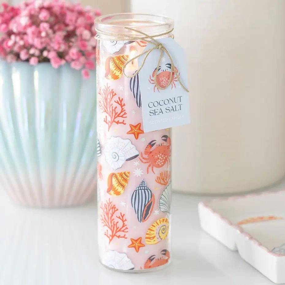 Pastel Shell Print Coconut & Sea Salt Coastal Tube Candle