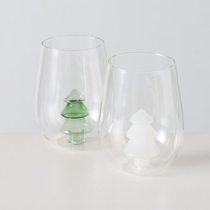 Christmas tree white or green glass tumbler