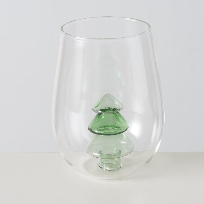 Christmas tree white or green glass tumbler