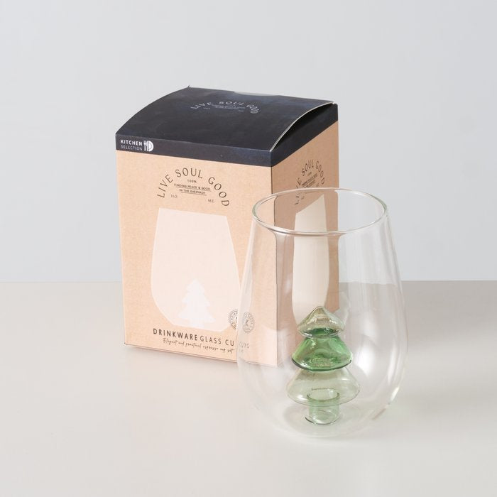 Christmas tree white or green glass tumbler