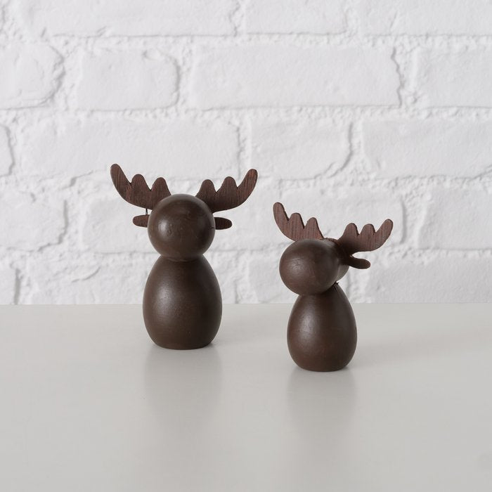 Set of 2 Wooden deer ornament. Choice of natural or dark wood