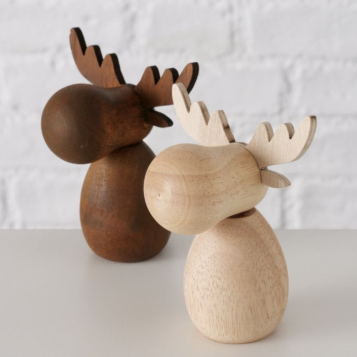 Set of 2 Wooden deer ornament. Choice of natural or dark wood