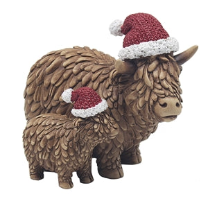 Scottish gift - Christmas Highland Cow With Baby Ornament