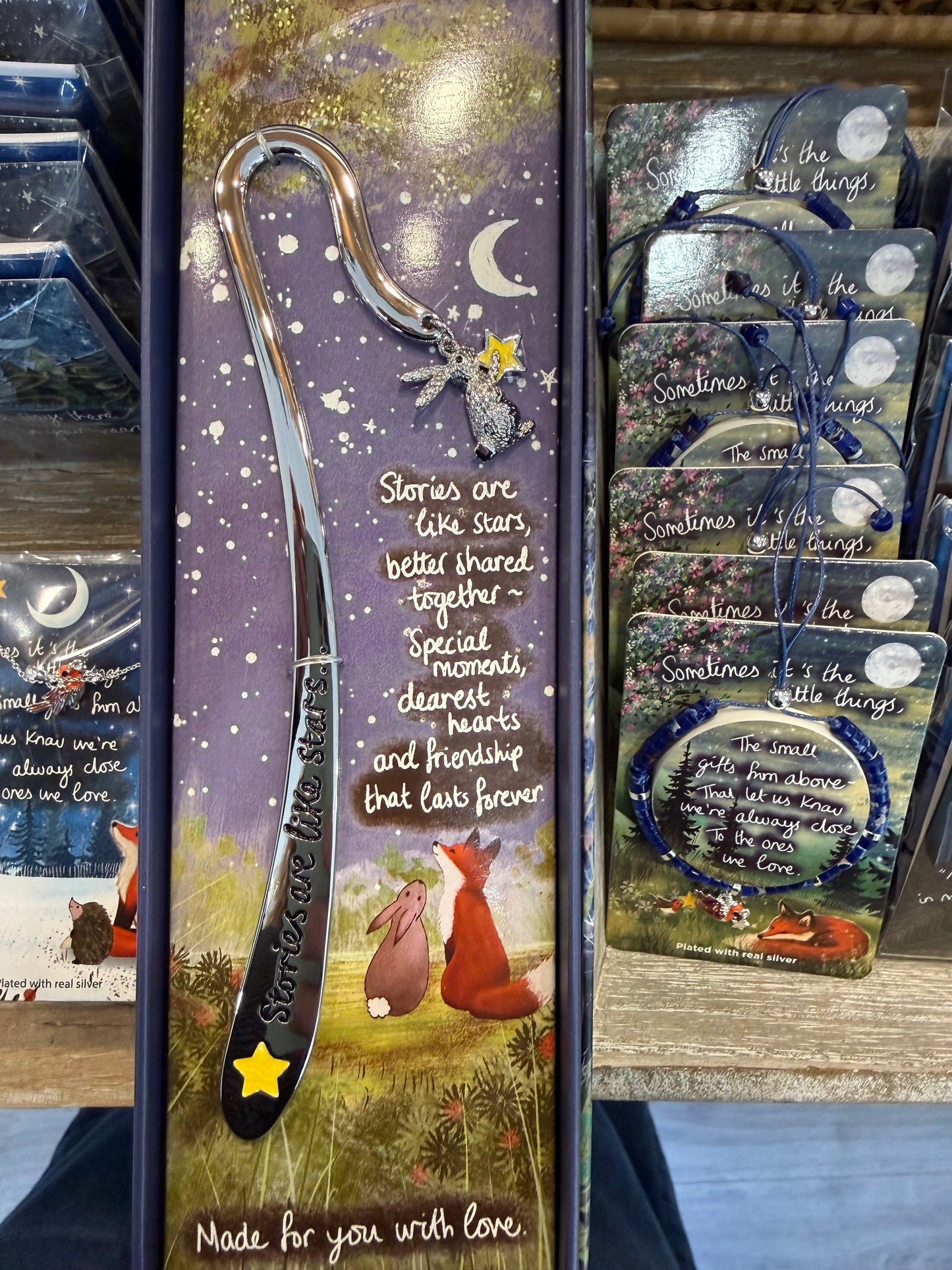 Fox Under The Moon Sentiment Bookmark- Stories are •like stars, better shared: together ~ special moments dearest: • hearts and friendship that lasts forever.