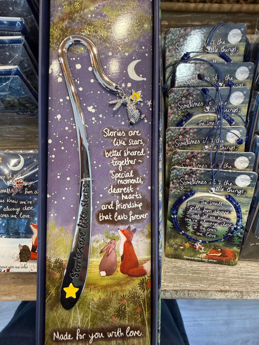 Fox Under The Moon Sentiment Bookmark- Stories are •like stars, better shared: together ~ special moments dearest: • hearts and friendship that lasts forever.