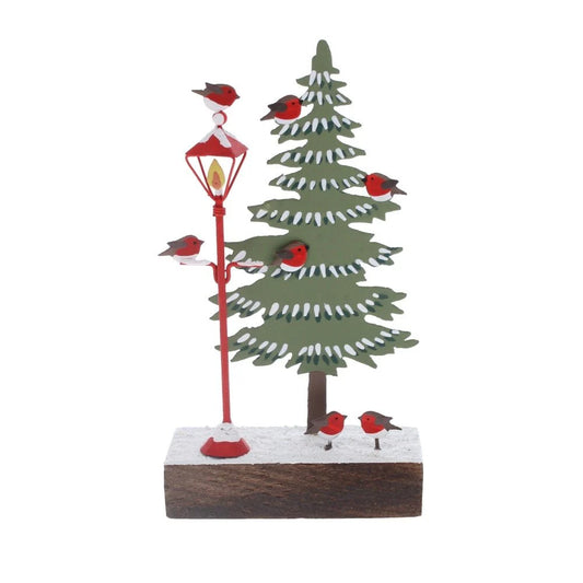 Christmas Streetlight With robins decoration block by Shoeless Joe