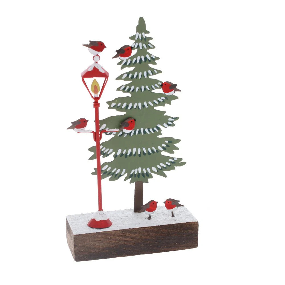 Christmas Streetlight With robins decoration block by Shoeless Joe