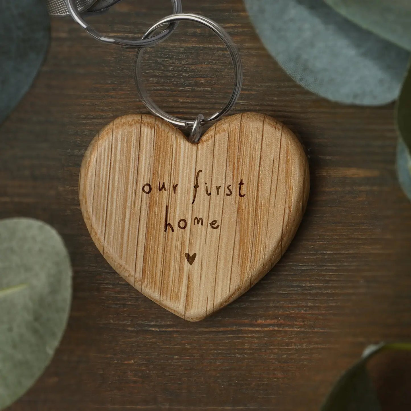 Send with Love 'our First Home' Oak Heart Keyring
