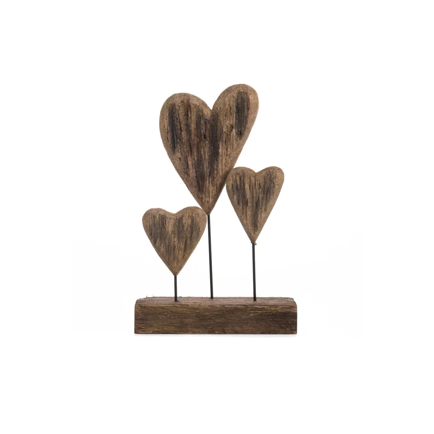 Three Hearts Driftwood Block Decoration by Shoeless Joe