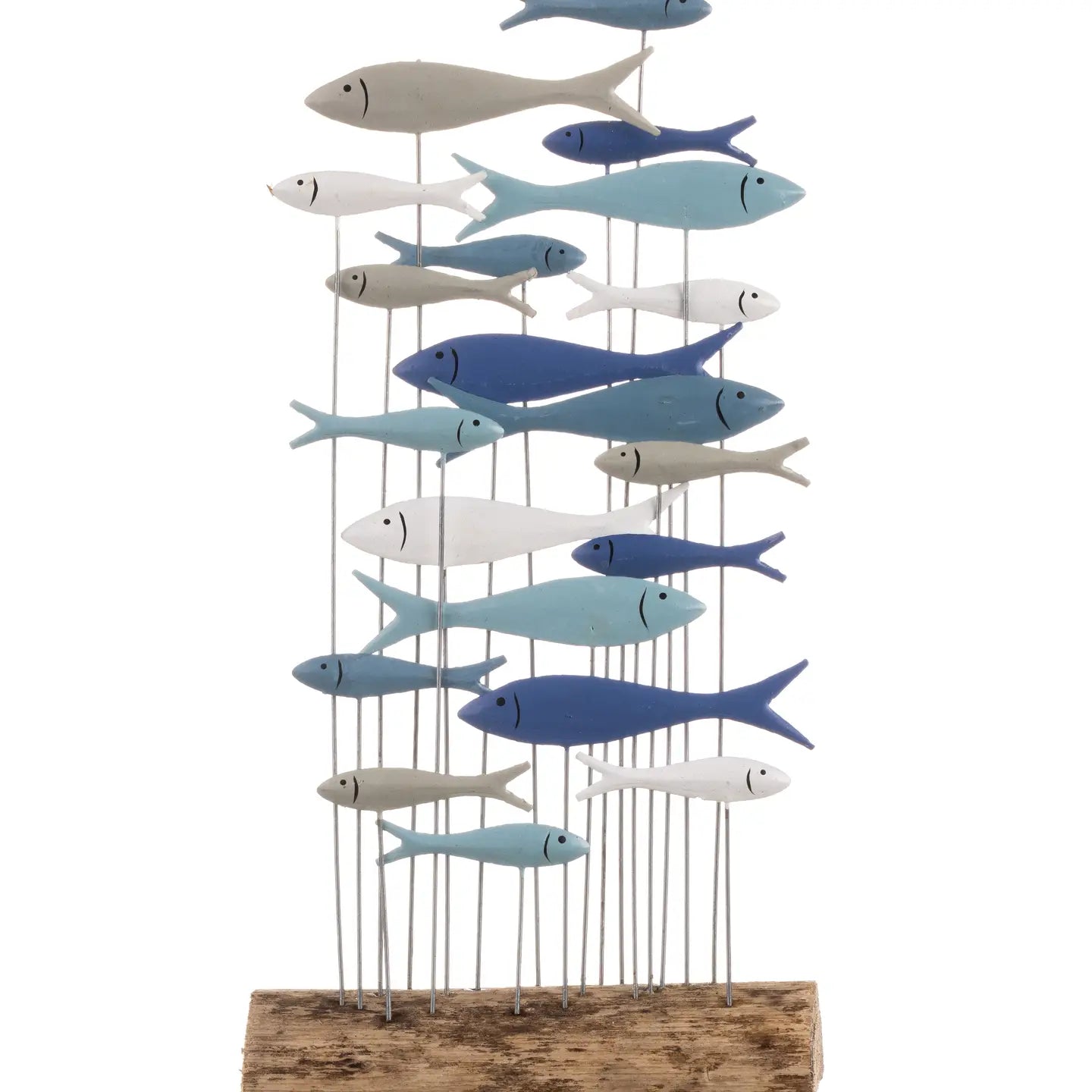 Elegant School Blue Fishes wooden and tin decoration by Shoeless Joe