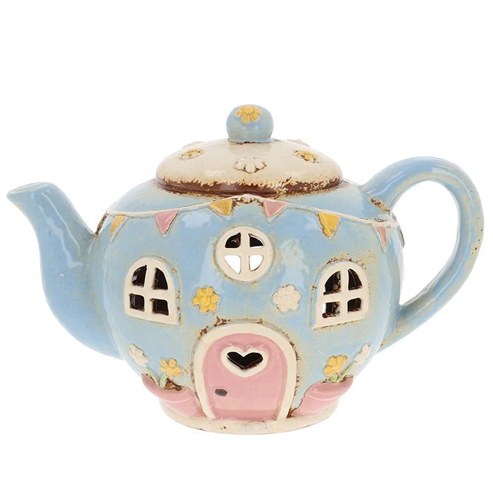 Village Pottery Teapot blue Round Tealight