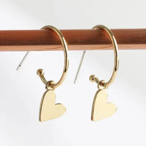 Falling Heart On Earring Hoop Gold or silver