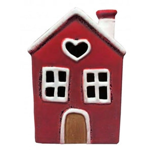 Red ceramic house tealight holder
