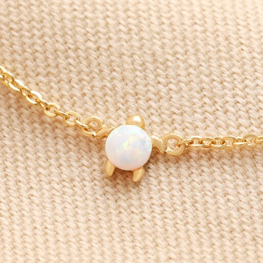 Opal Turtle Charm Bracelet in Gold
