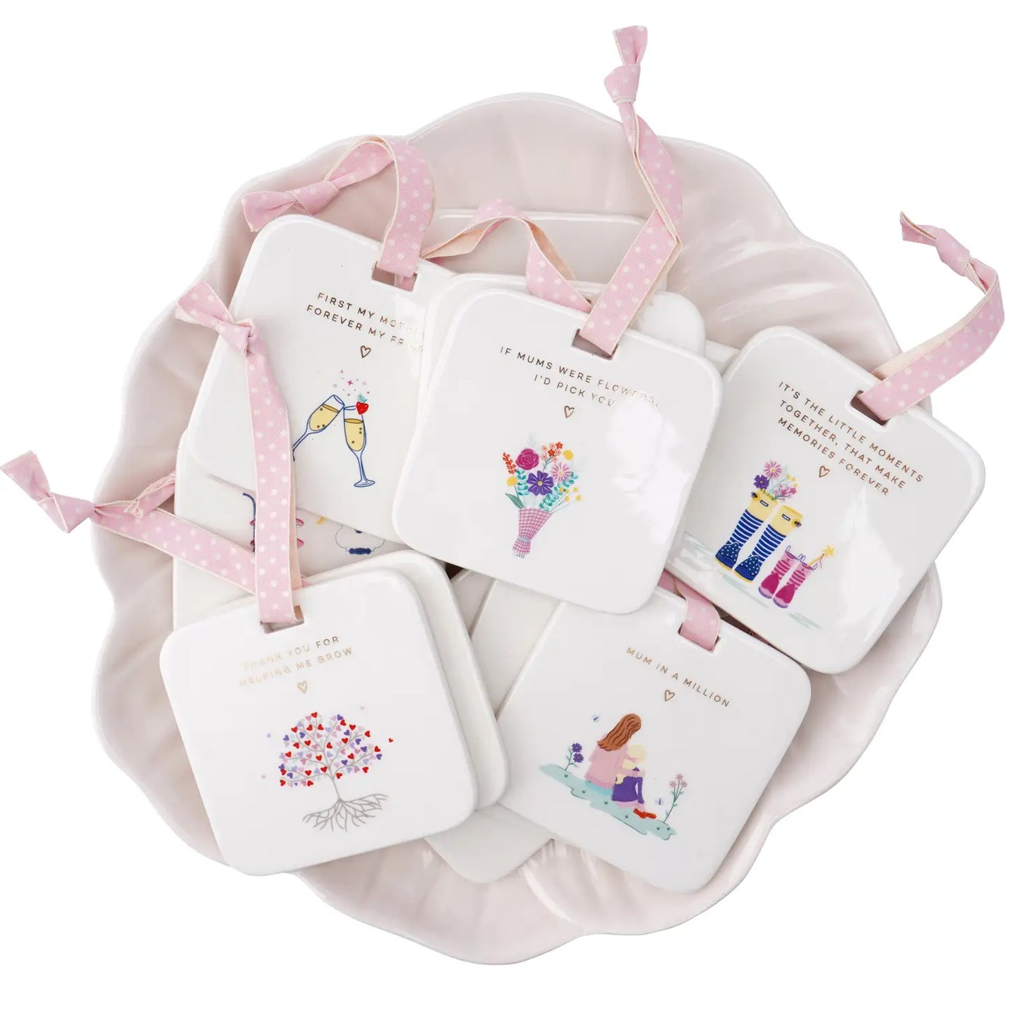 With Love  6 Assorted mum slogans Ceramic Hangers