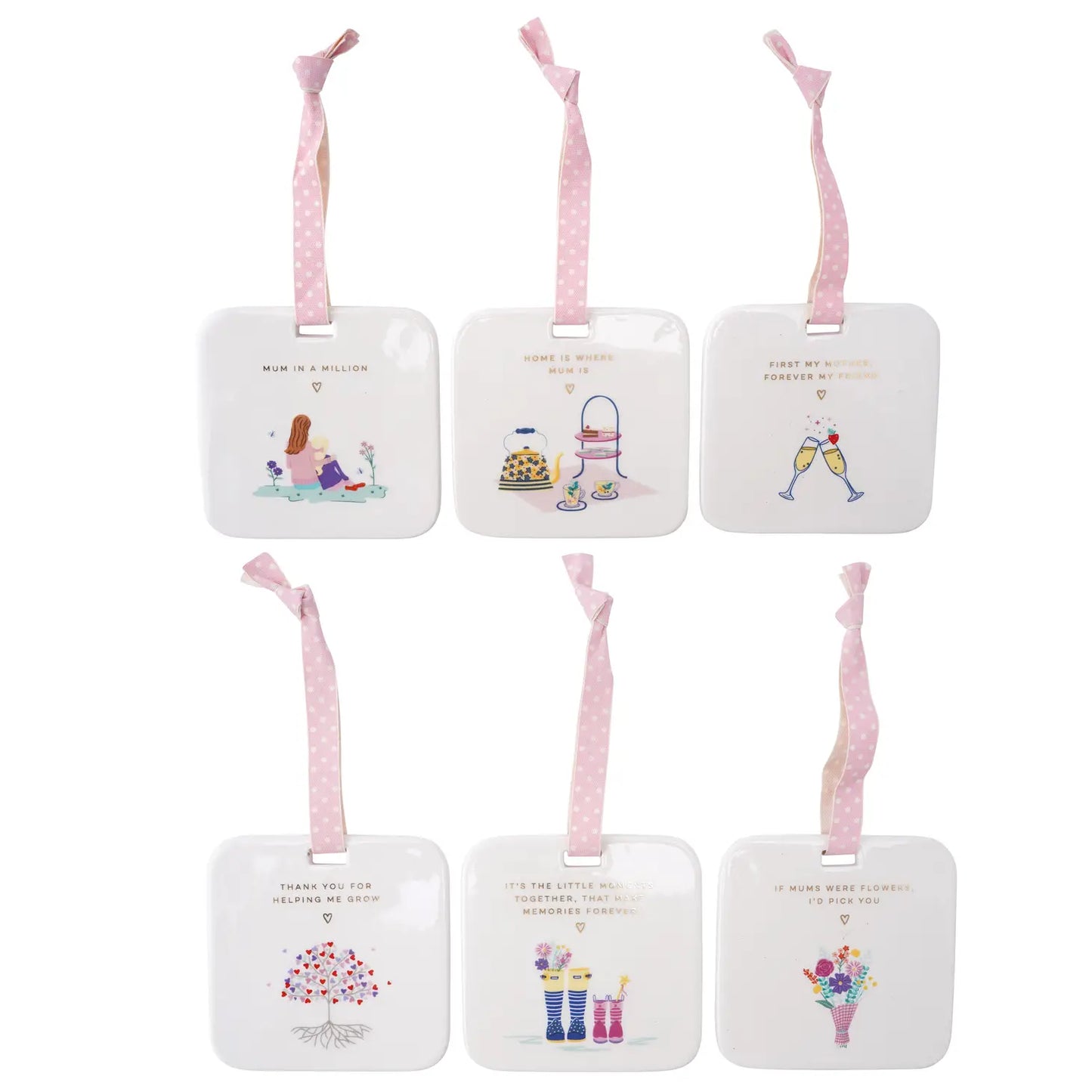 With Love  6 Assorted mum slogans Ceramic Hangers