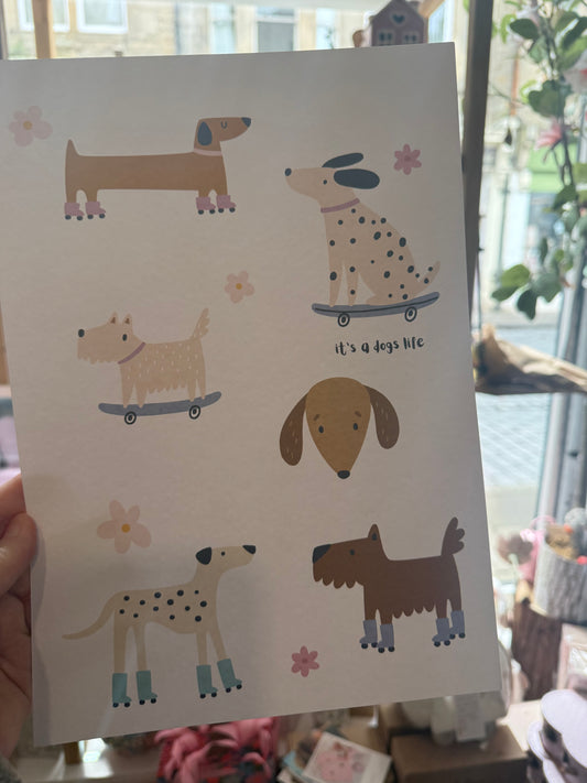 It’s a dogs life roller skating A4 print by WLV