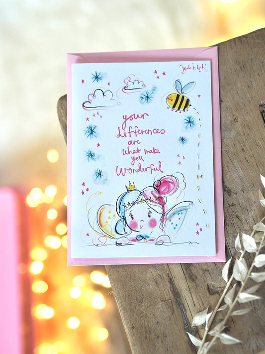 “Your Differences Make You Wonderful” Wonky Fairy Card