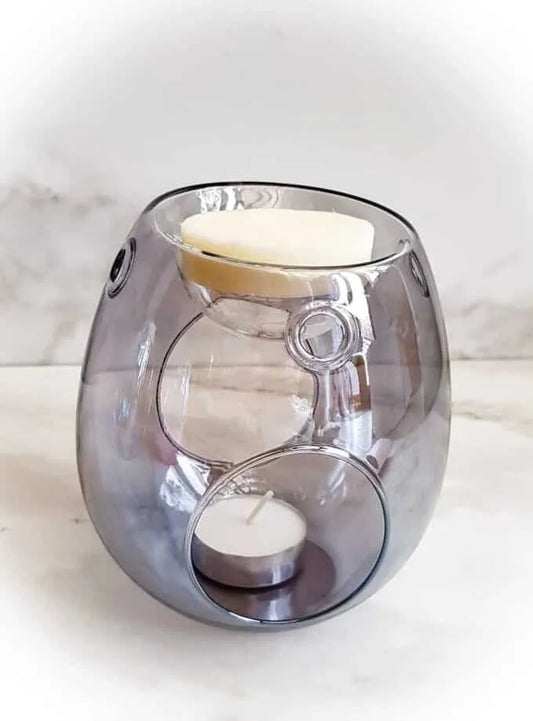 Smoky blue or clear pearl glass wax burner