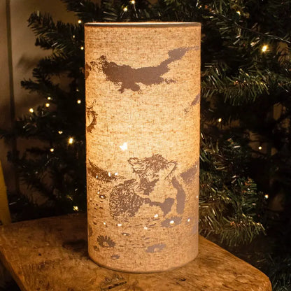 Scottish gift/ homeware.  L. Glow Highland Cow | Fabric Lamp | Cylinder | 25cm