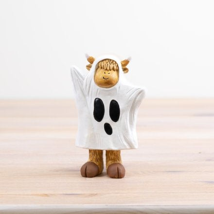Ghost highland cow ornament