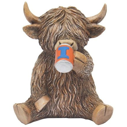 Resin Highland Cow Drinking Iron Brew Ornament