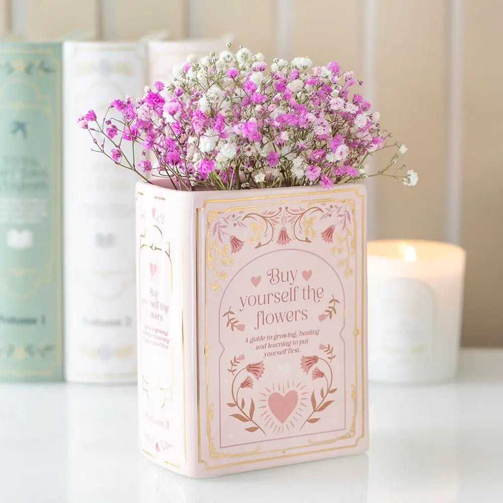 Pink ceramic book vase