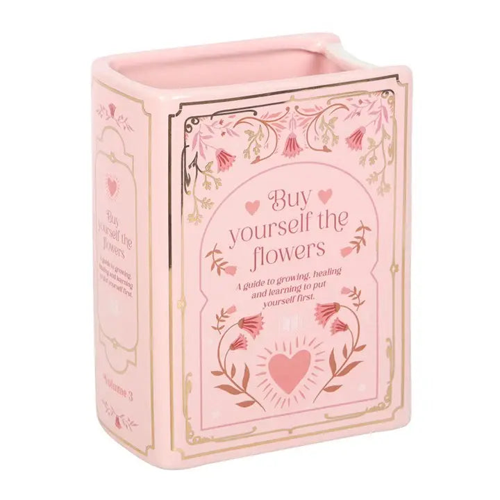Pink ceramic book vase
