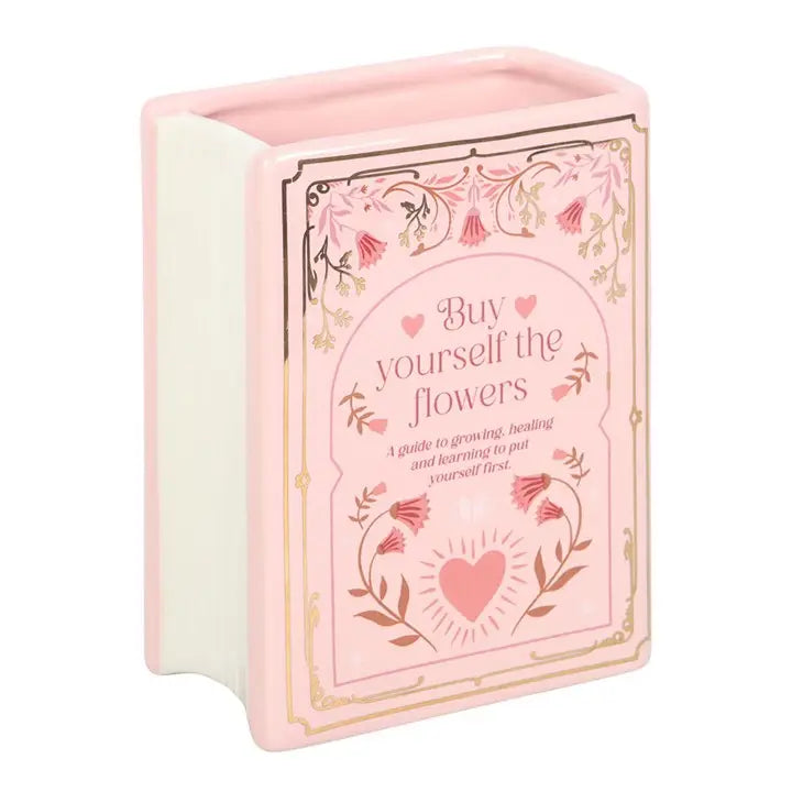 Pink ceramic book vase