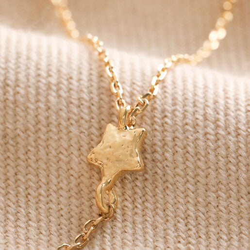 Crystal Moon and Star Lariat Necklace in Gold