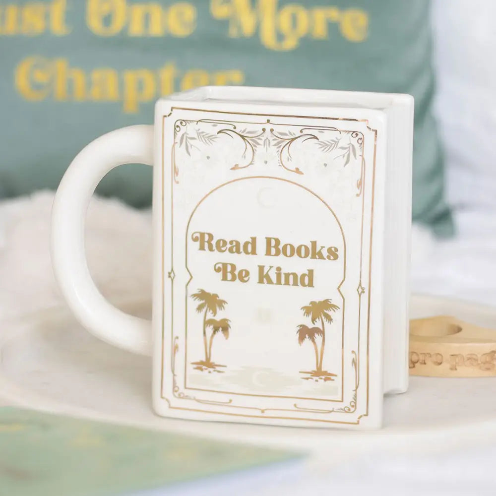 Read Books, Be Kind White Book Shaped Mug