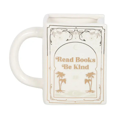 Read Books, Be Kind White Book Shaped Mug