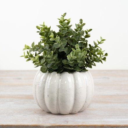 White Ceramic Pumpkin Planter, 16 x 10.5cm