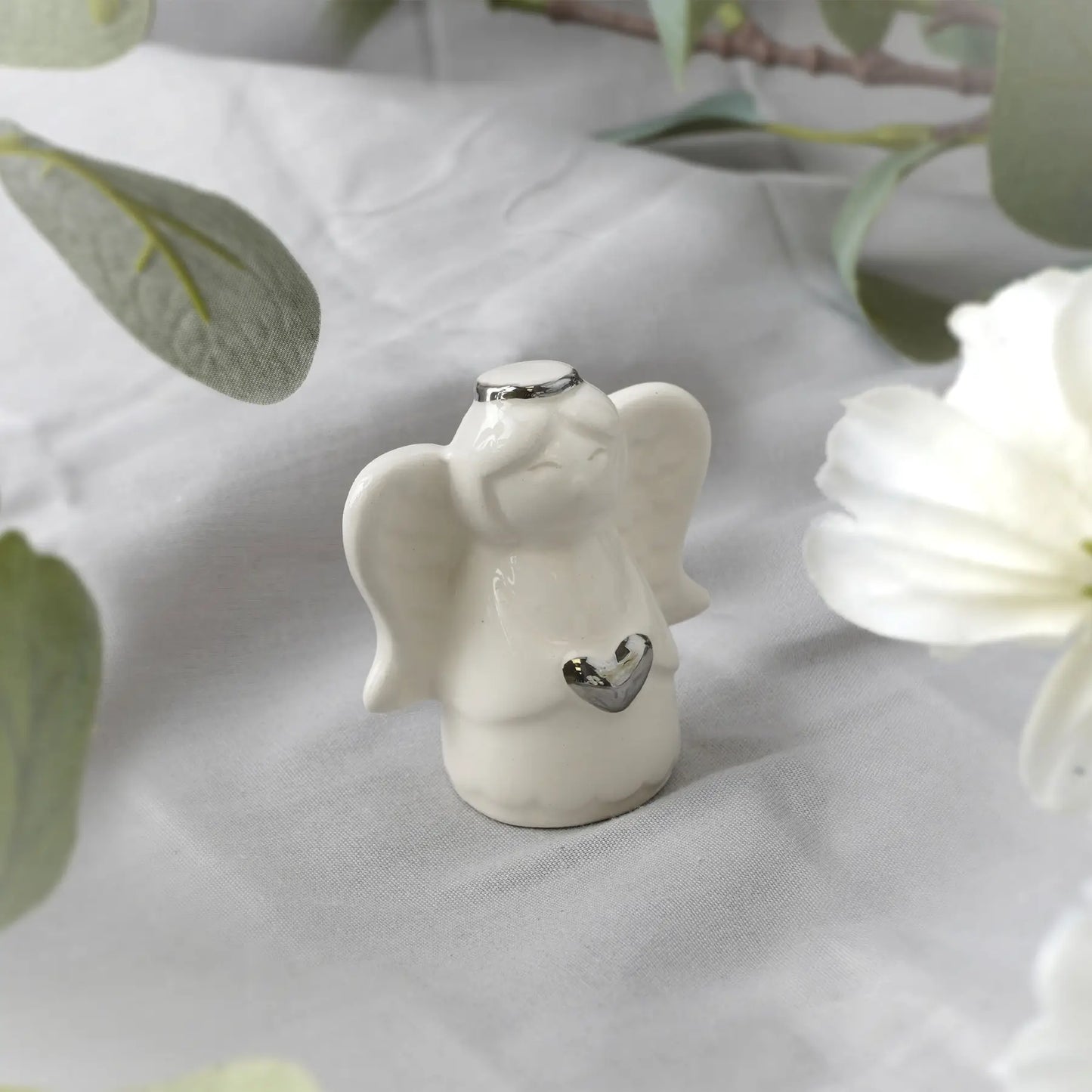 Ceramic white guardian angel ornament in a gift box