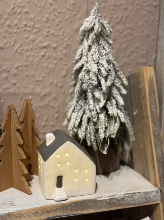 L. GLOW Home - White/Grey Roof Ceramic LED House B, extra small size