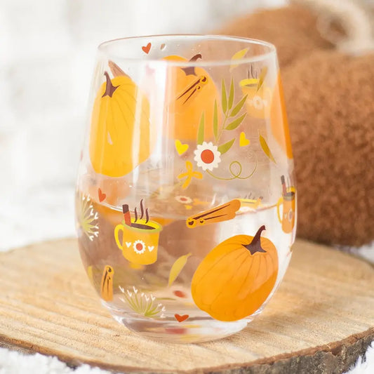 Autumn Days Pumpkin Print Stemless Glass