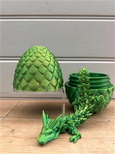 3D Printed Dragon In Egg Ornament/Fidget Toy - Green/GOLD 13cm